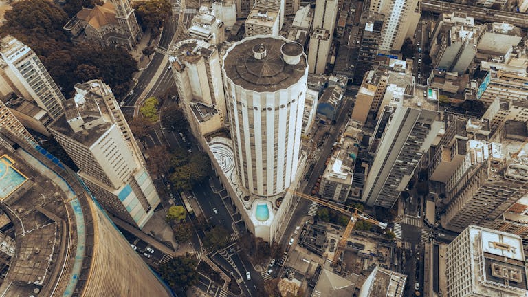 A stunning aerial view of downtown São Paulo capturing the vibrant urban architecture and bustling streets.